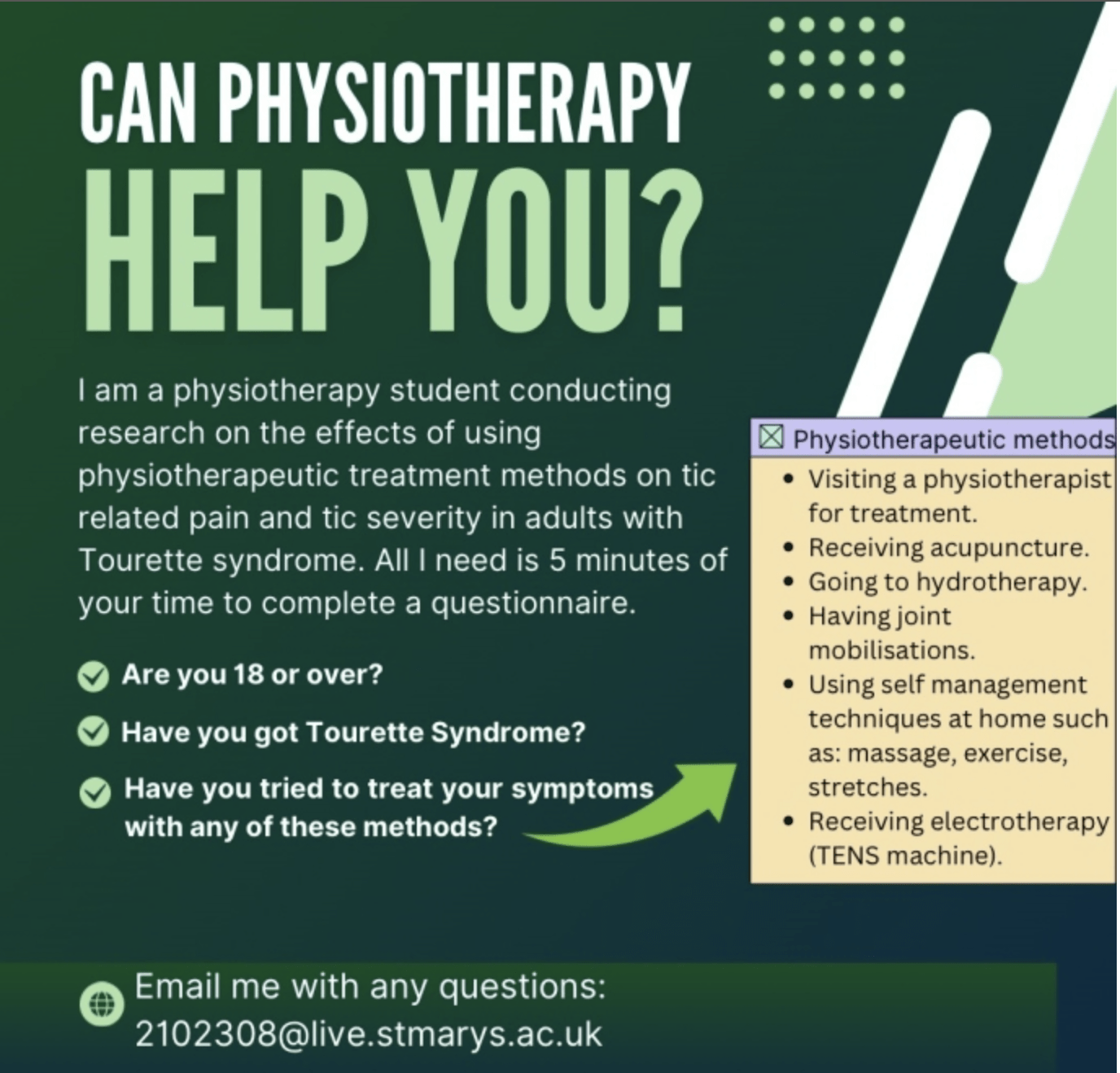 Tourettes Action, Information on taking part in research survey about physiotherapy